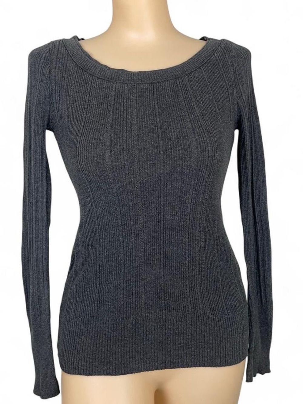 Y2K Mudd Dark Gray Scoop-Neck Knit  Long Sleeve Top